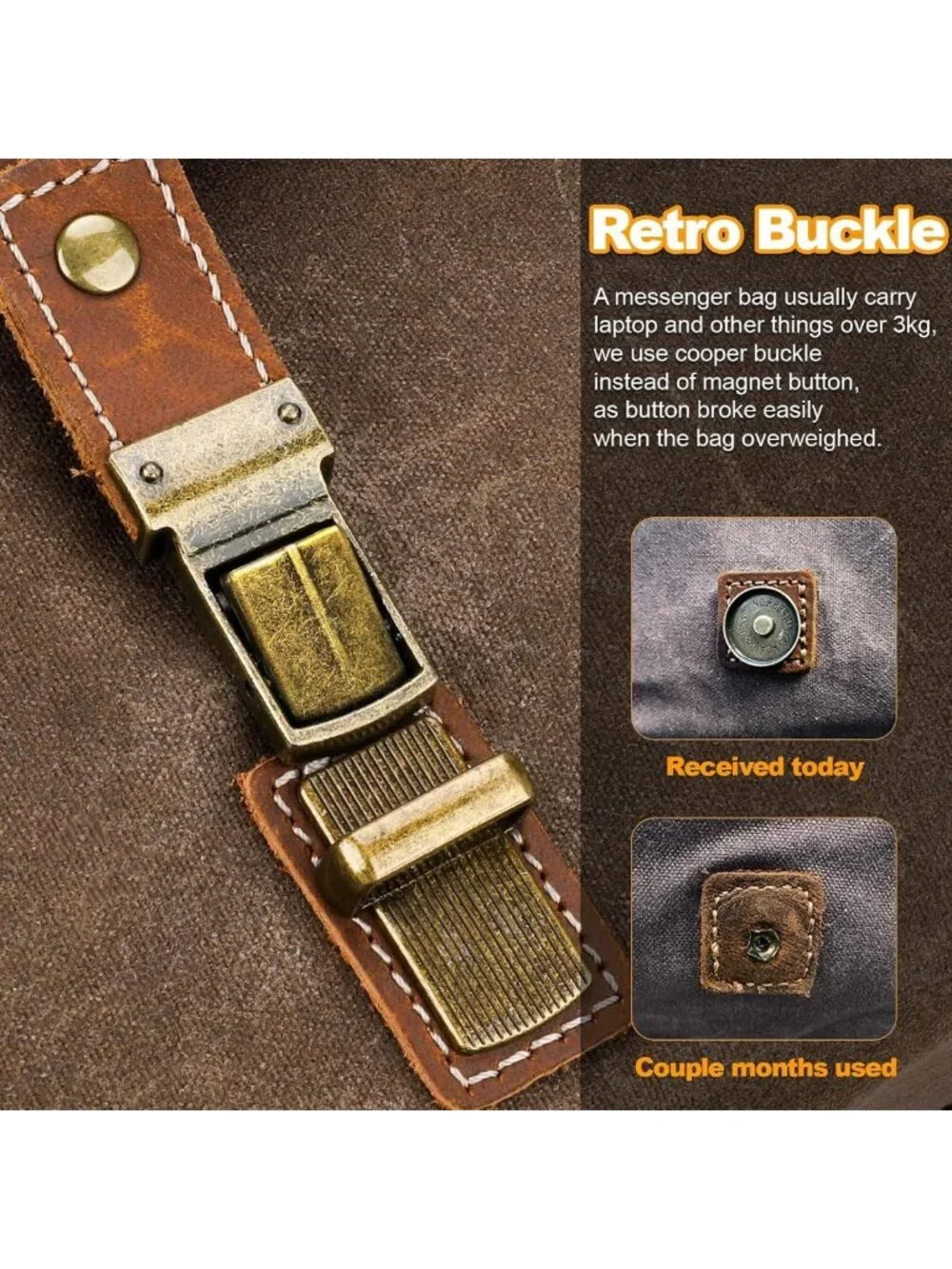 Stylish Waterproof Vintage Leather Laptop Messenger Bag for Men, 15.6